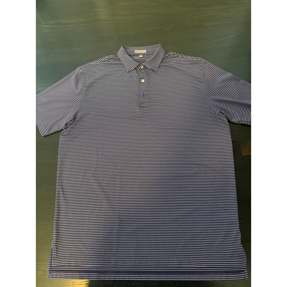 Peter Millar Summer Comfort Polo Shirt Mens Large Purple White Striped Golf Top